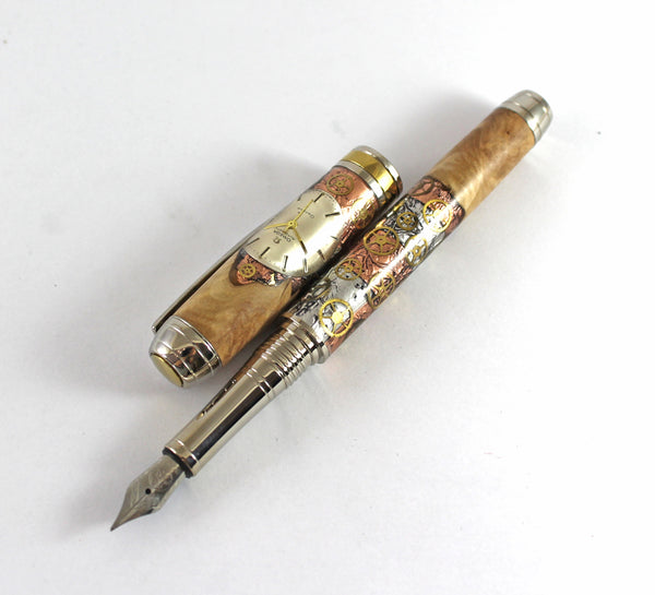 Queens Fountain pen in Full Steampunk with Omega dial & Watch Parts