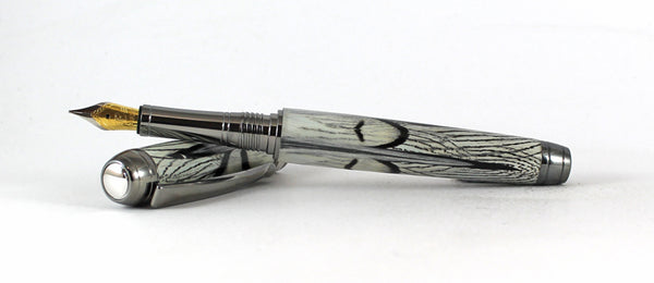 Queens Fountain Pen in Silver Pheasant Feathers