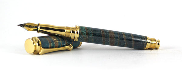 Trinity in Blue dyed X cut Zebrano in Gold