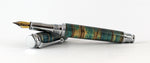 Trinity in Blue dyed X cut Zebrano in Chrome