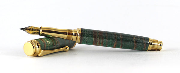 Trinity in Green dyed X cut Zebrano in Gold